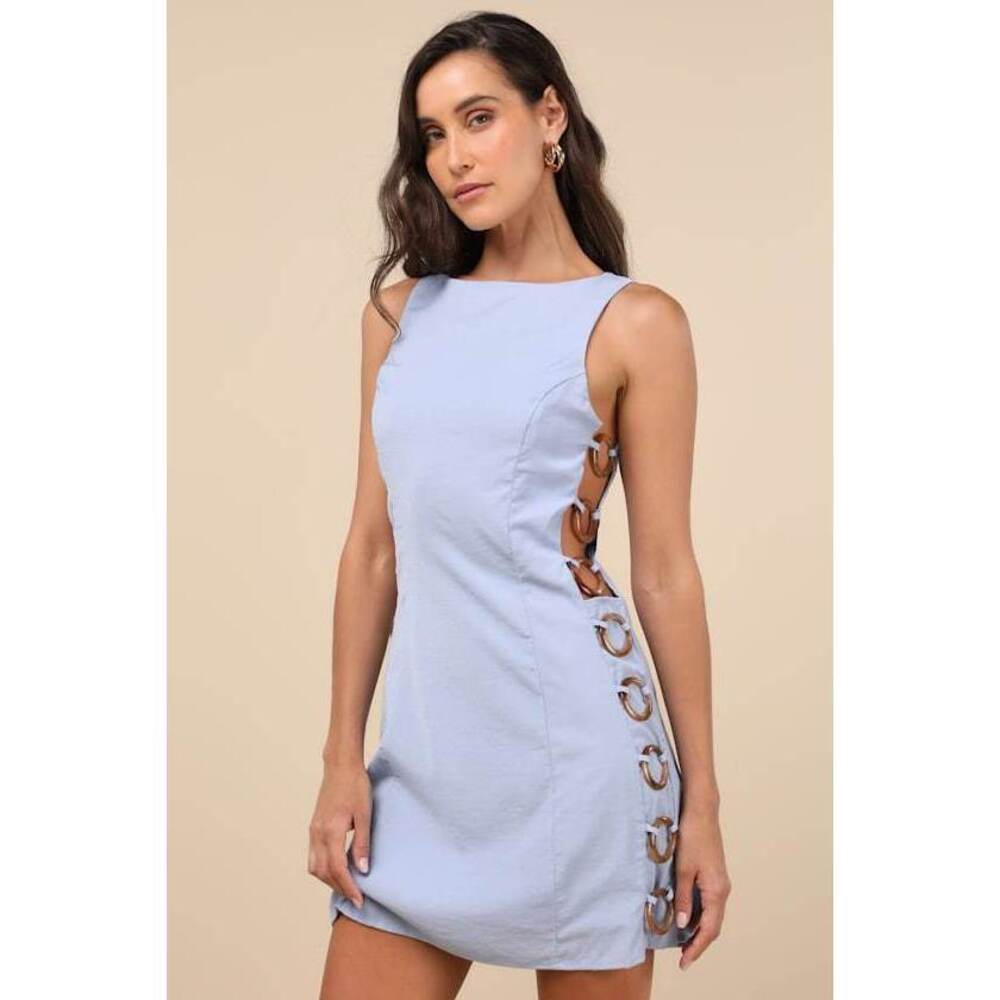 Lulus Decidedly Summery Light Blue Cutout Sleeveless O-ring Mini Dress - Size M